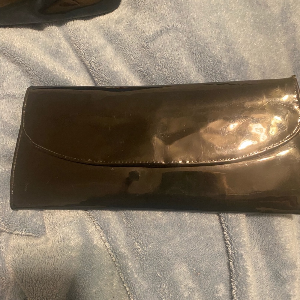Black patent leather clutch